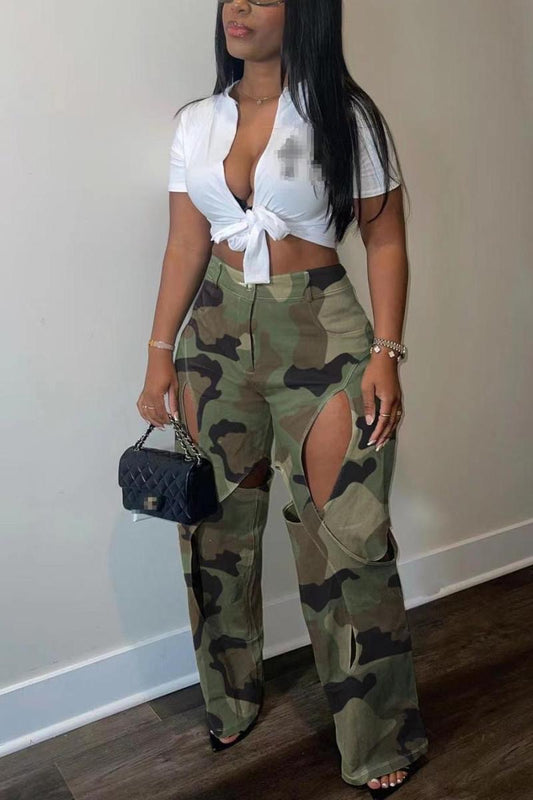 Camo printing high Waist Hollow