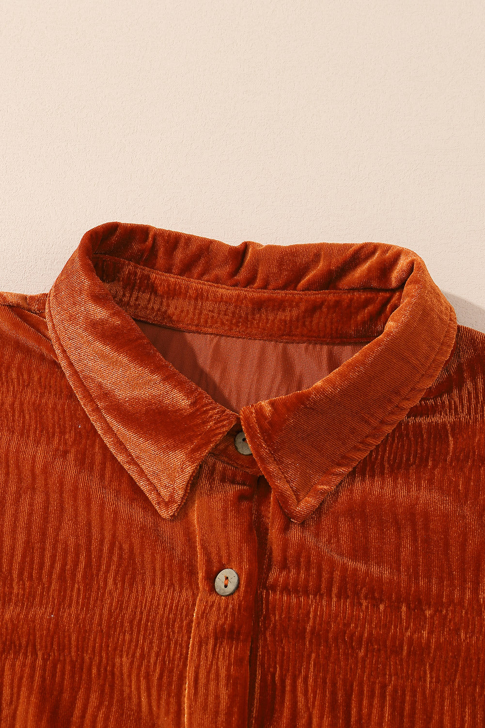 Brown Solid Color Textured Velvet Button Up Shirt