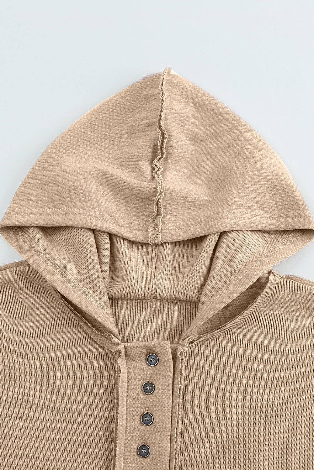 Light Blue Solid Patchwork Button Seam Trim Hoodie