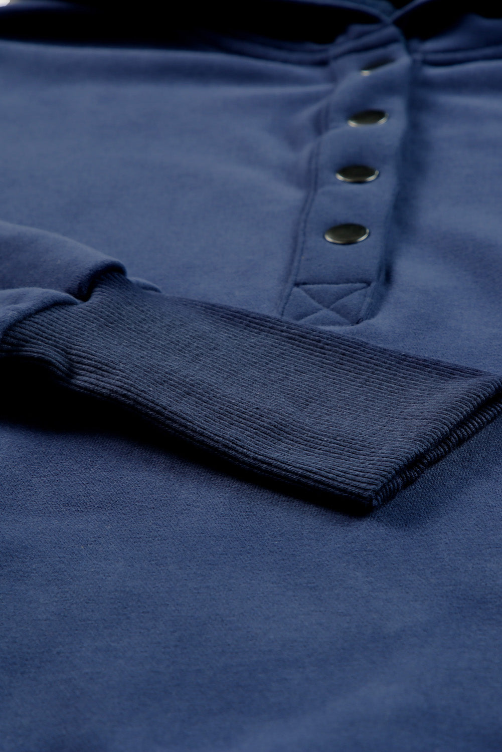 Dark Blue Snap Button Batwing Sleeve Pocket Henley Hoodie