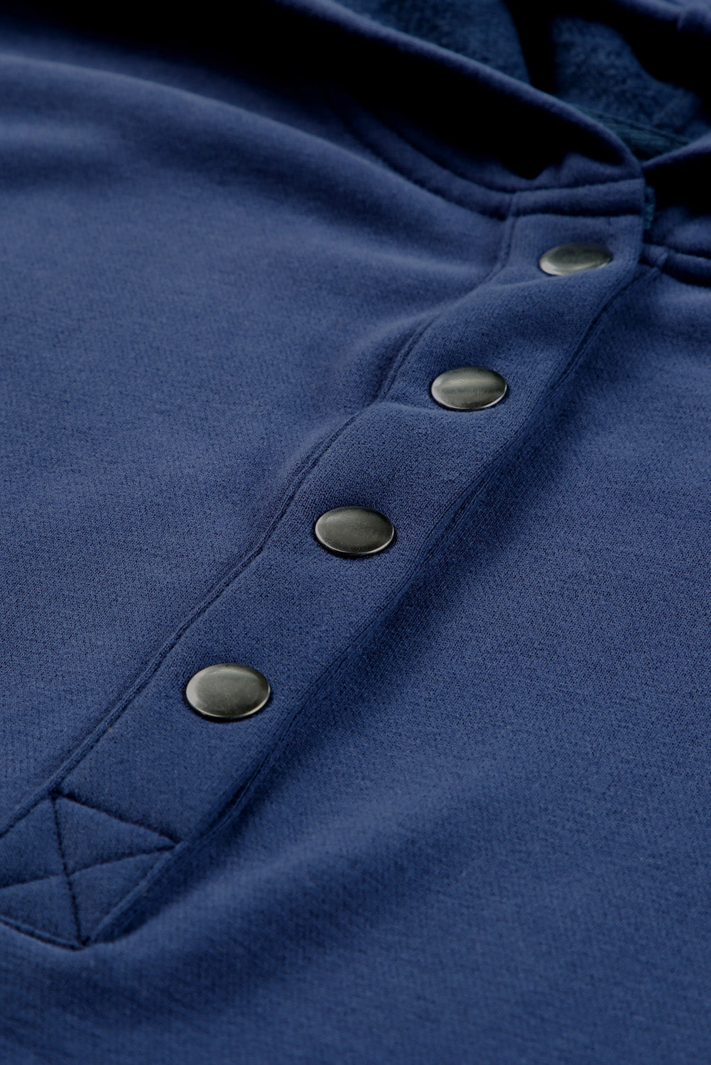 Dark Blue Snap Button Batwing Sleeve Pocket Henley Hoodie