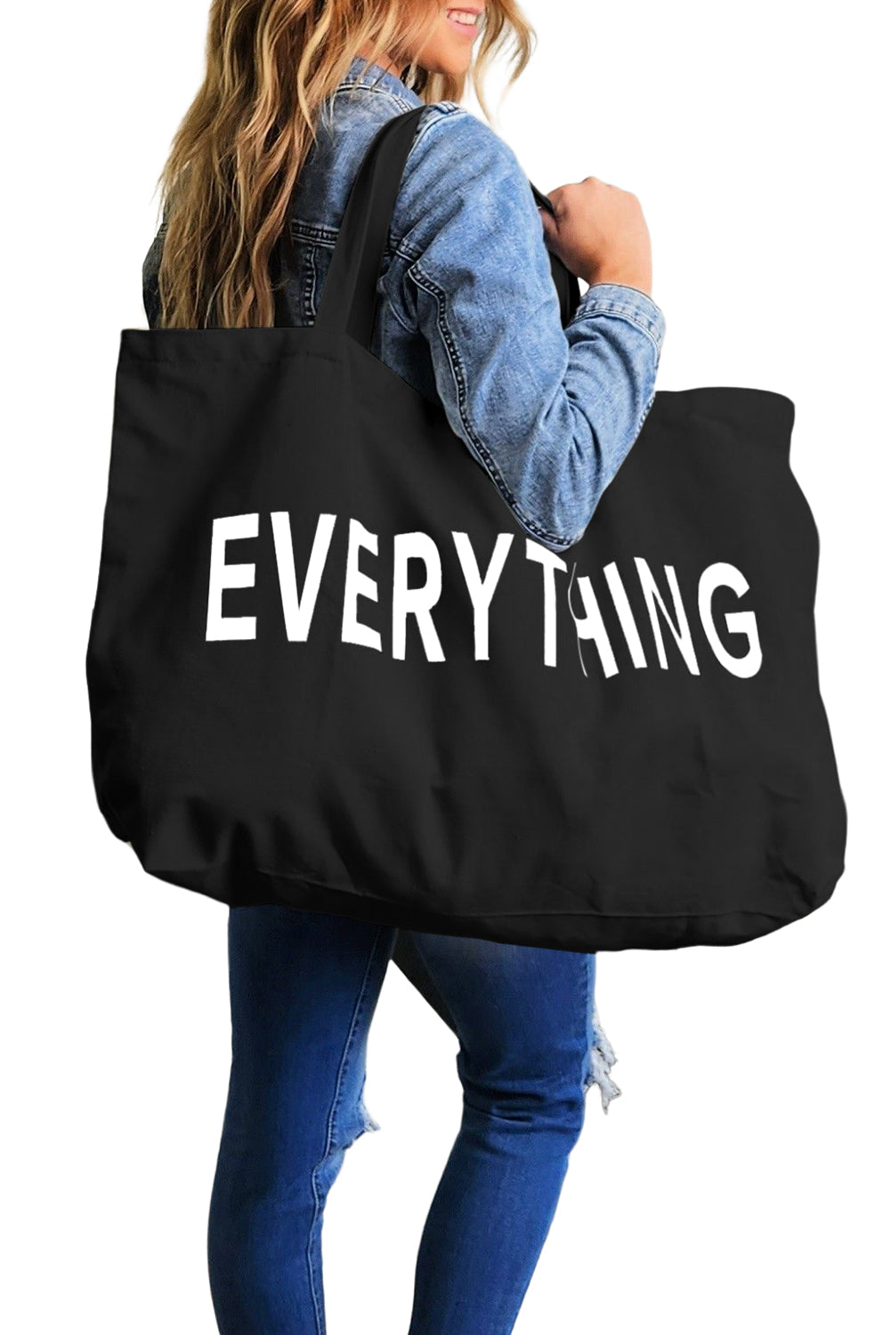 White 73x17x44cm EVERYTHING Letter Print Large Canvas Tote Bag