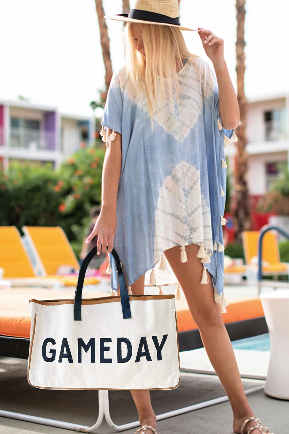 White Game Day Large Canvas Tote Bag