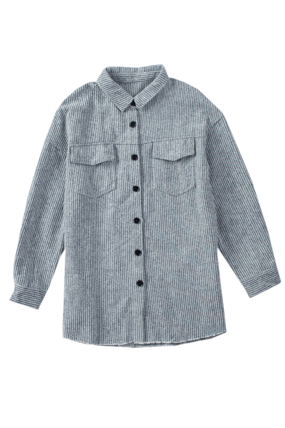 Grey Textured Button Down Pocket Shirt Shacket