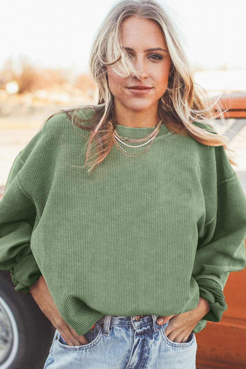 Light Grey Drop Shoulder Ribbed Oversized Sweatshirt