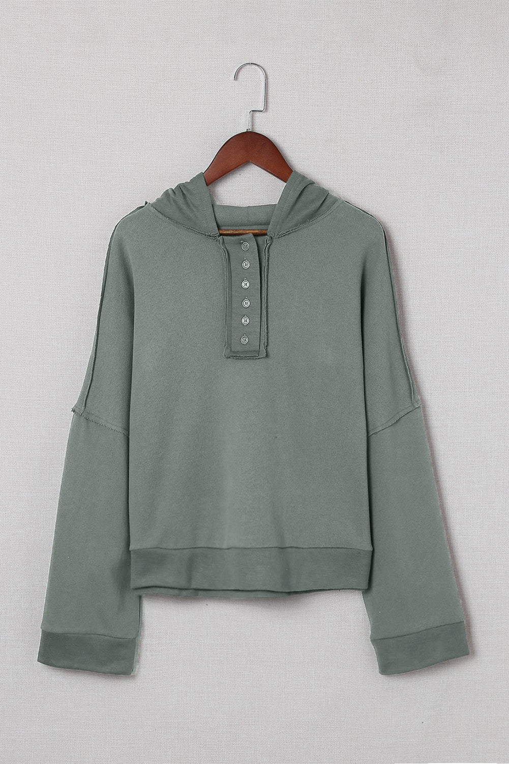 Light Blue Solid Patchwork Button Seam Trim Hoodie