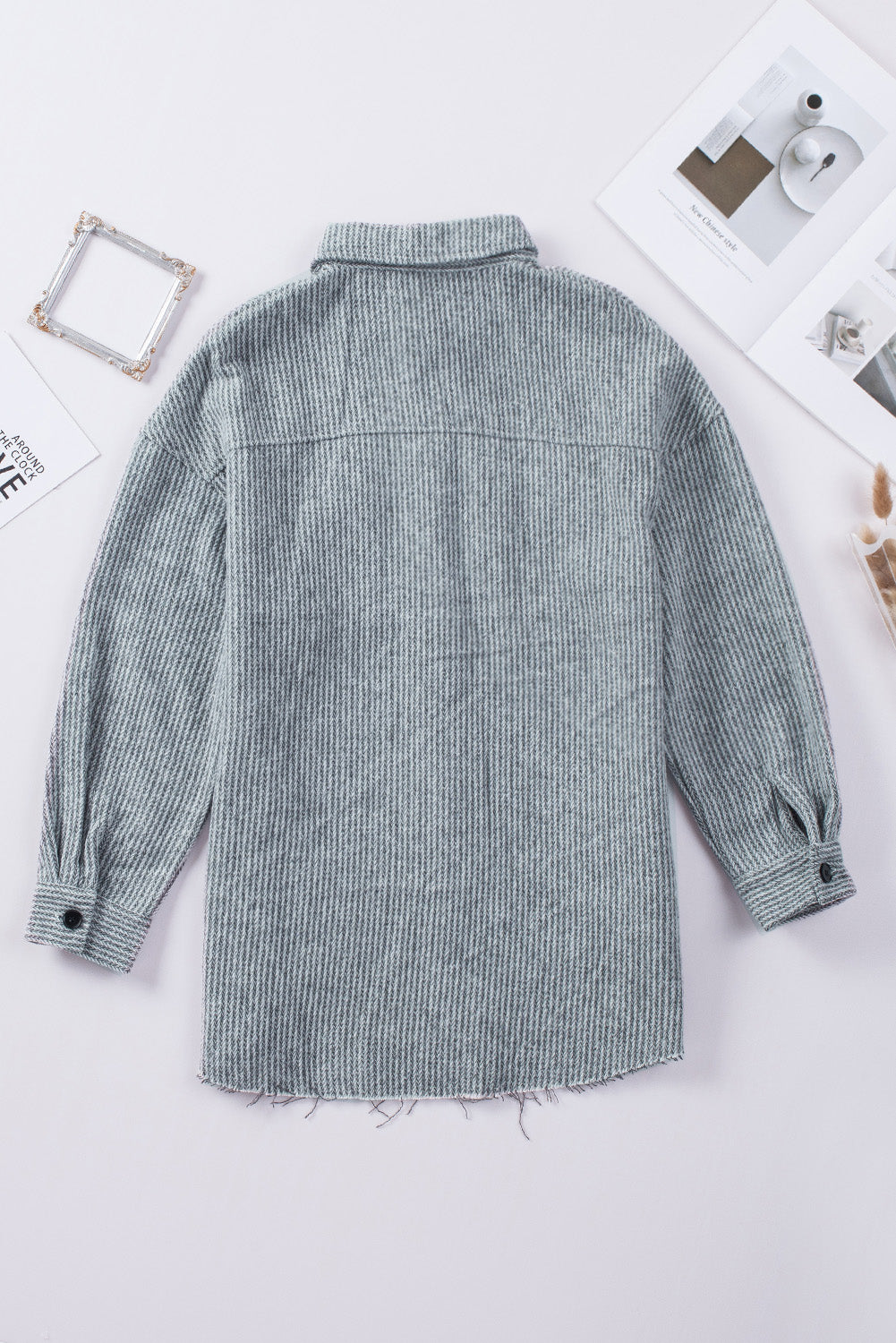 Grey Textured Button Down Pocket Shirt Shacket