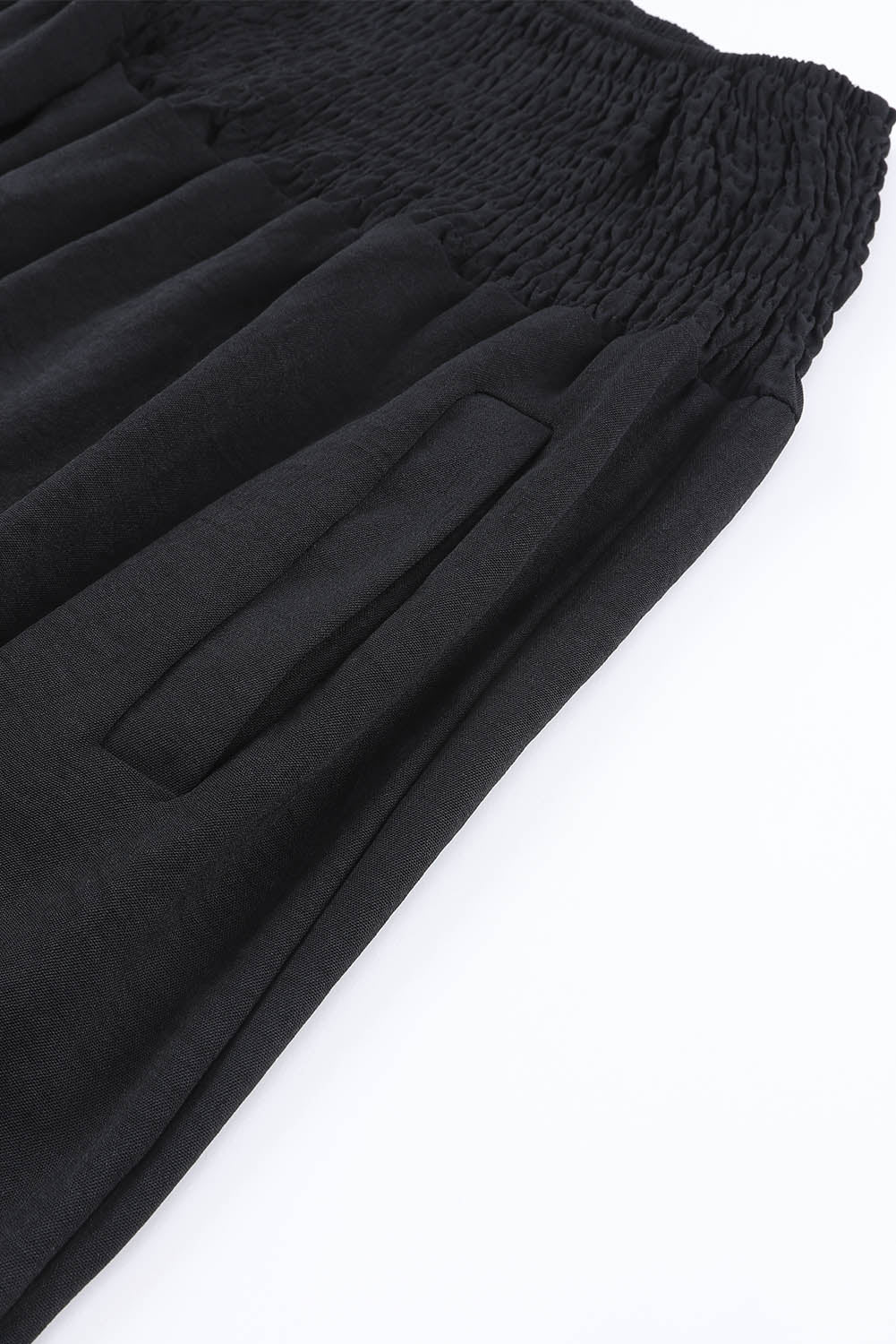 Black Smocked Pockets High Waisted Beach Pants