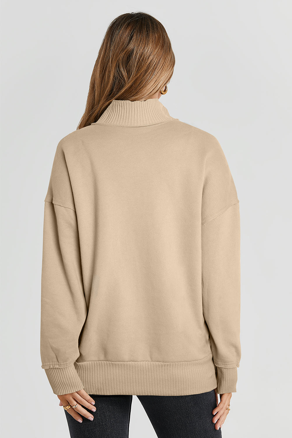 White Ribbed Trim Snap Button Collar Kangaroo Pocket Sweatshirt