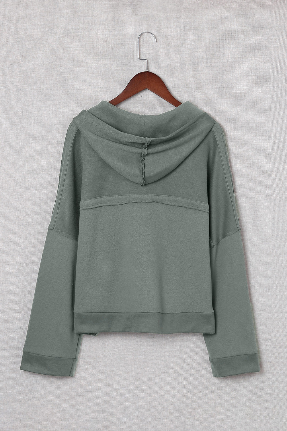 Light Blue Solid Patchwork Button Seam Trim Hoodie