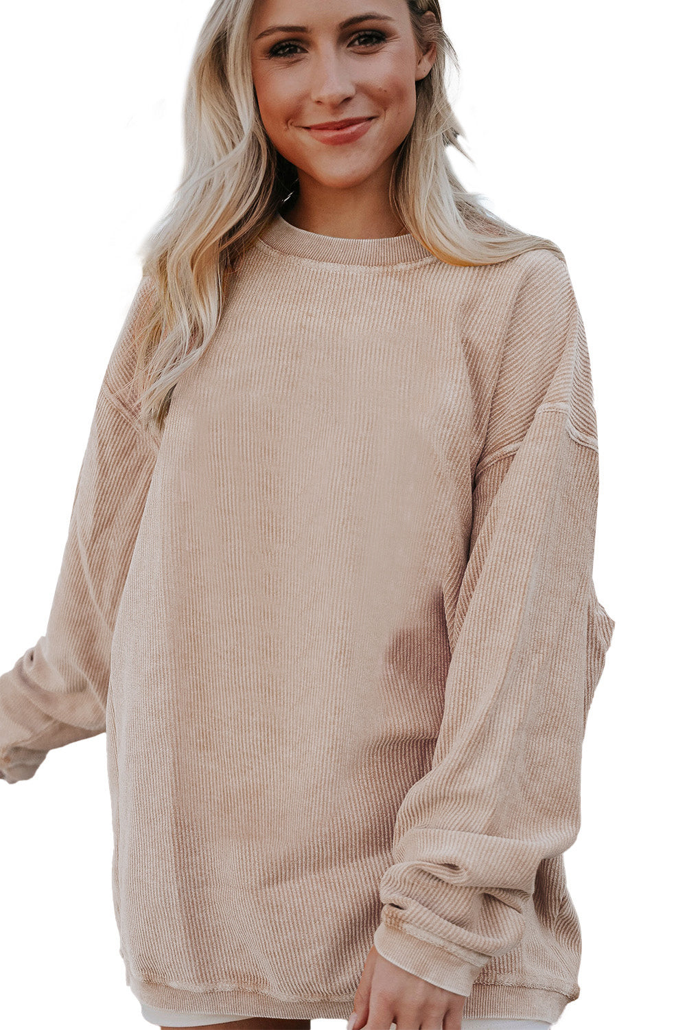 Light Grey Drop Shoulder Ribbed Oversized Sweatshirt