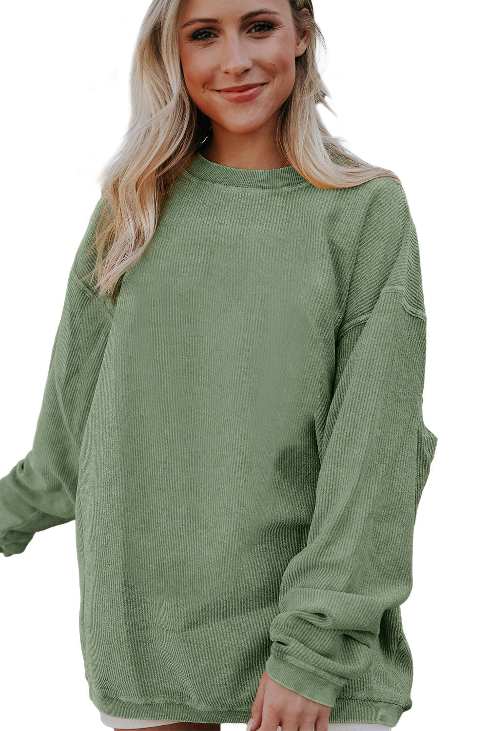 Light Grey Drop Shoulder Ribbed Oversized Sweatshirt