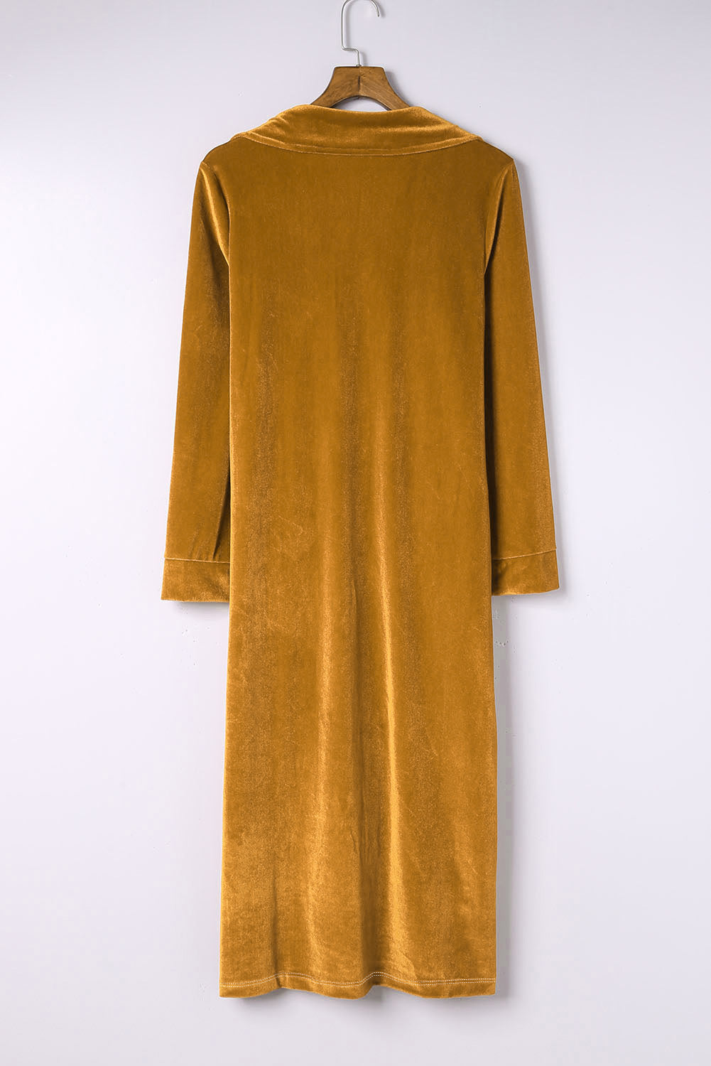 Yellow Casual Velvet Lapel Pocket Long Coat