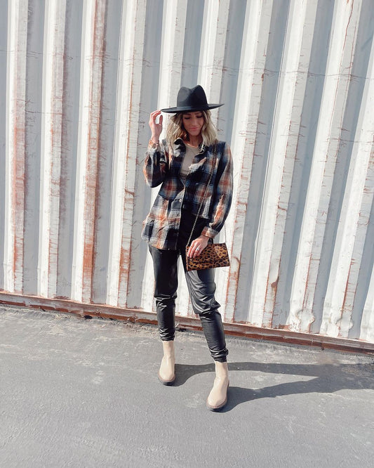 Grey Plaid Collared Split Button Up Shacket