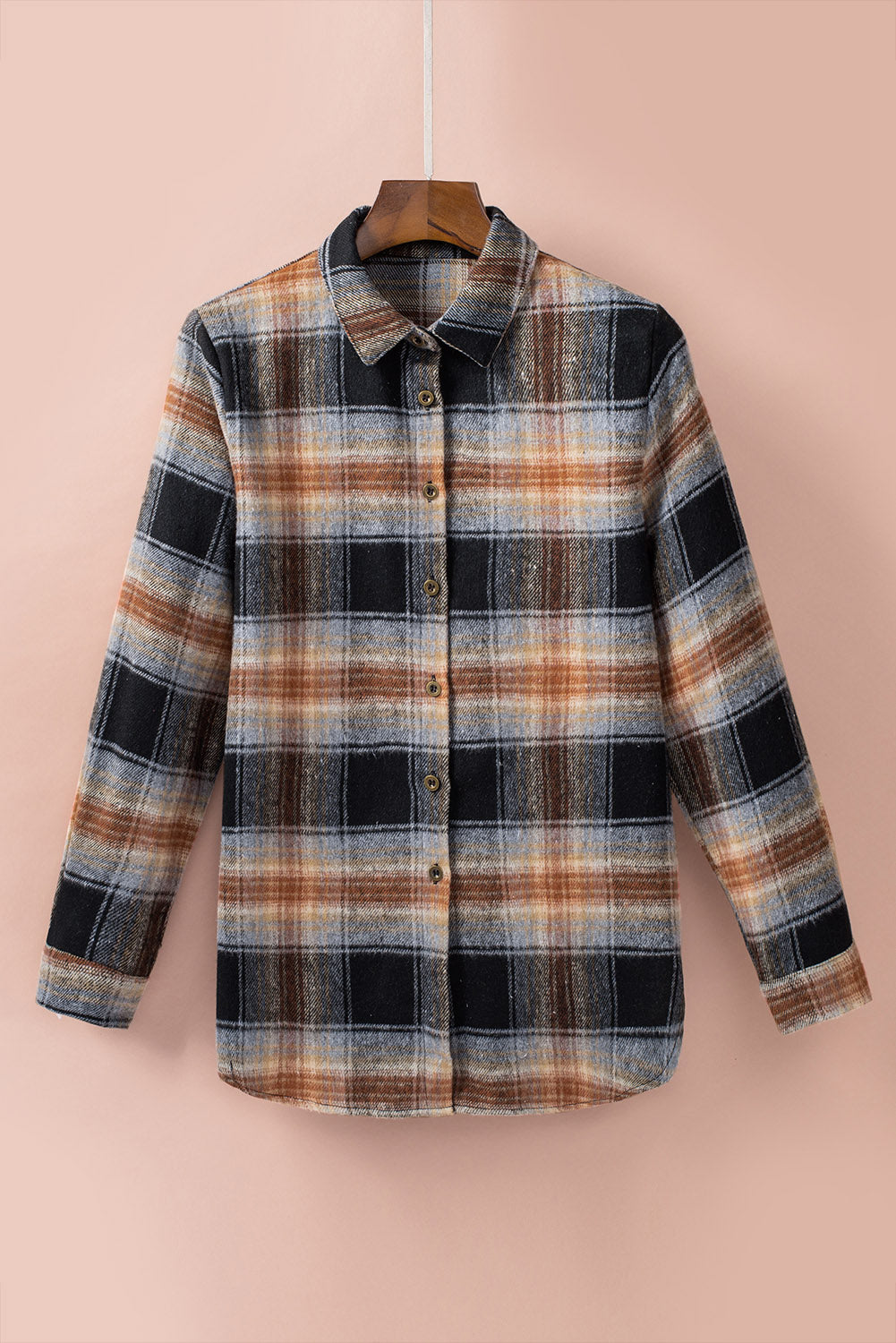 Grey Plaid Collared Split Button Up Shacket