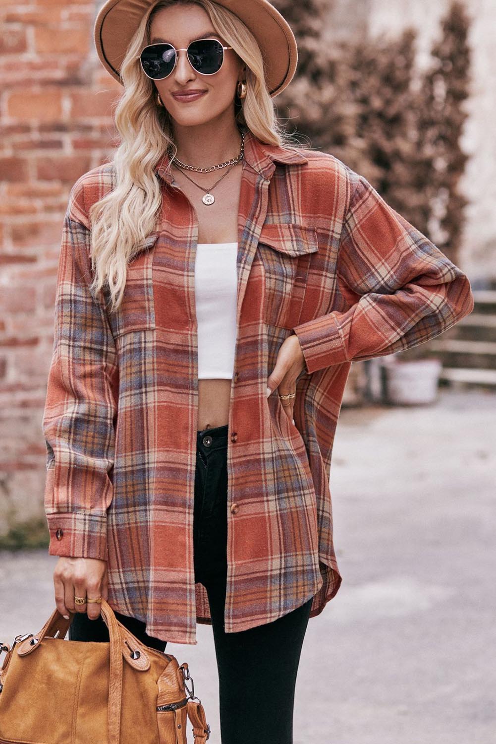 Multicolor Plaid Colorblock Button Up Shacket