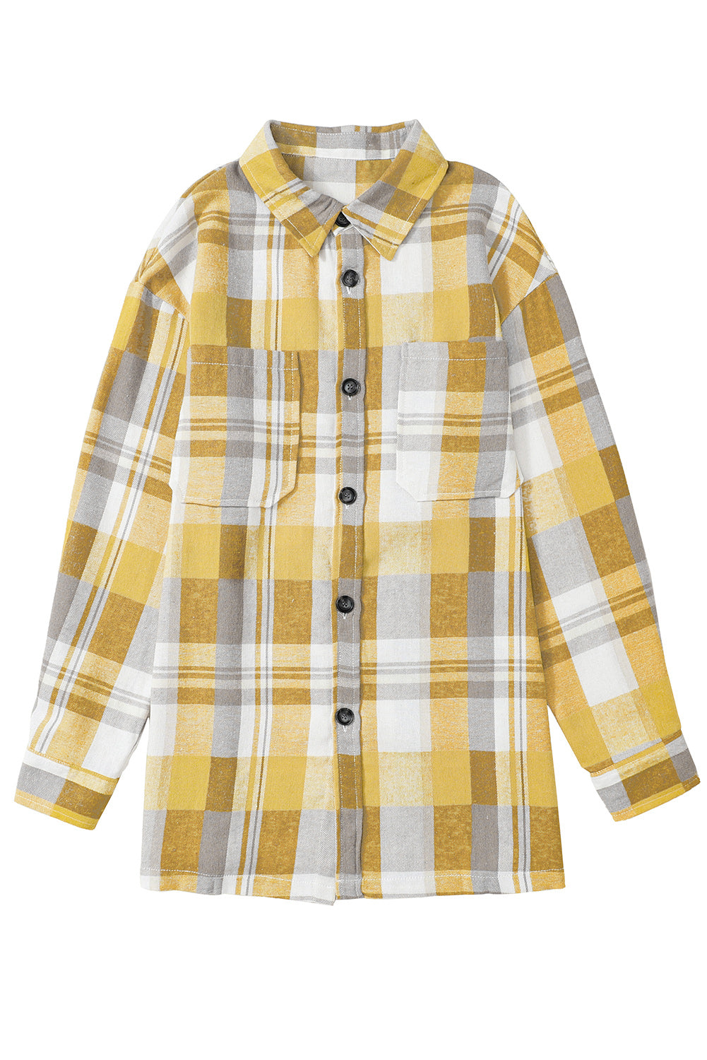 Green Long Sleeve Collared Button Up Flannel Shacket