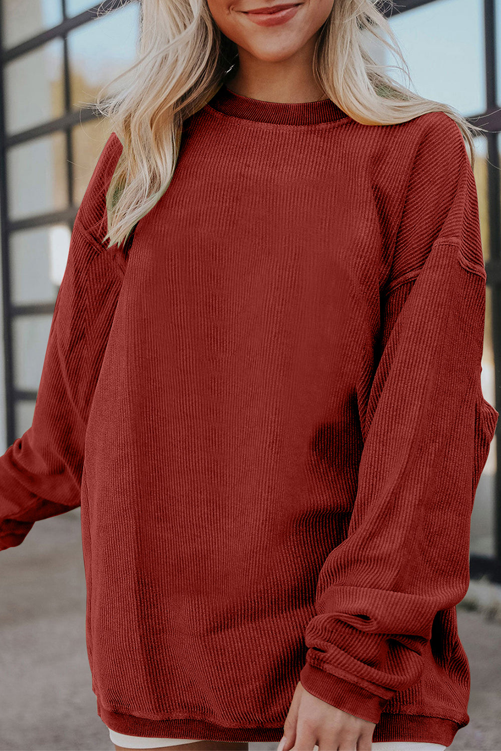 Light Grey Drop Shoulder Ribbed Oversized Sweatshirt