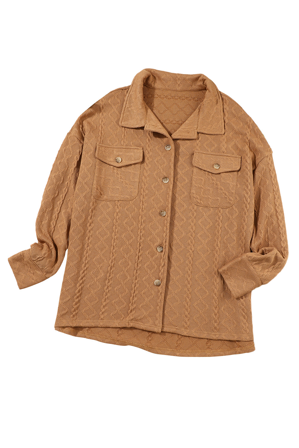 Camel Textured Knit Flap Pocket Shacket