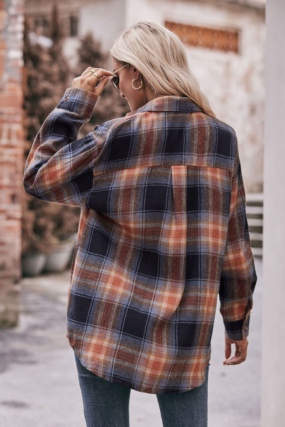 Multicolor Plaid Colorblock Button Up Shacket