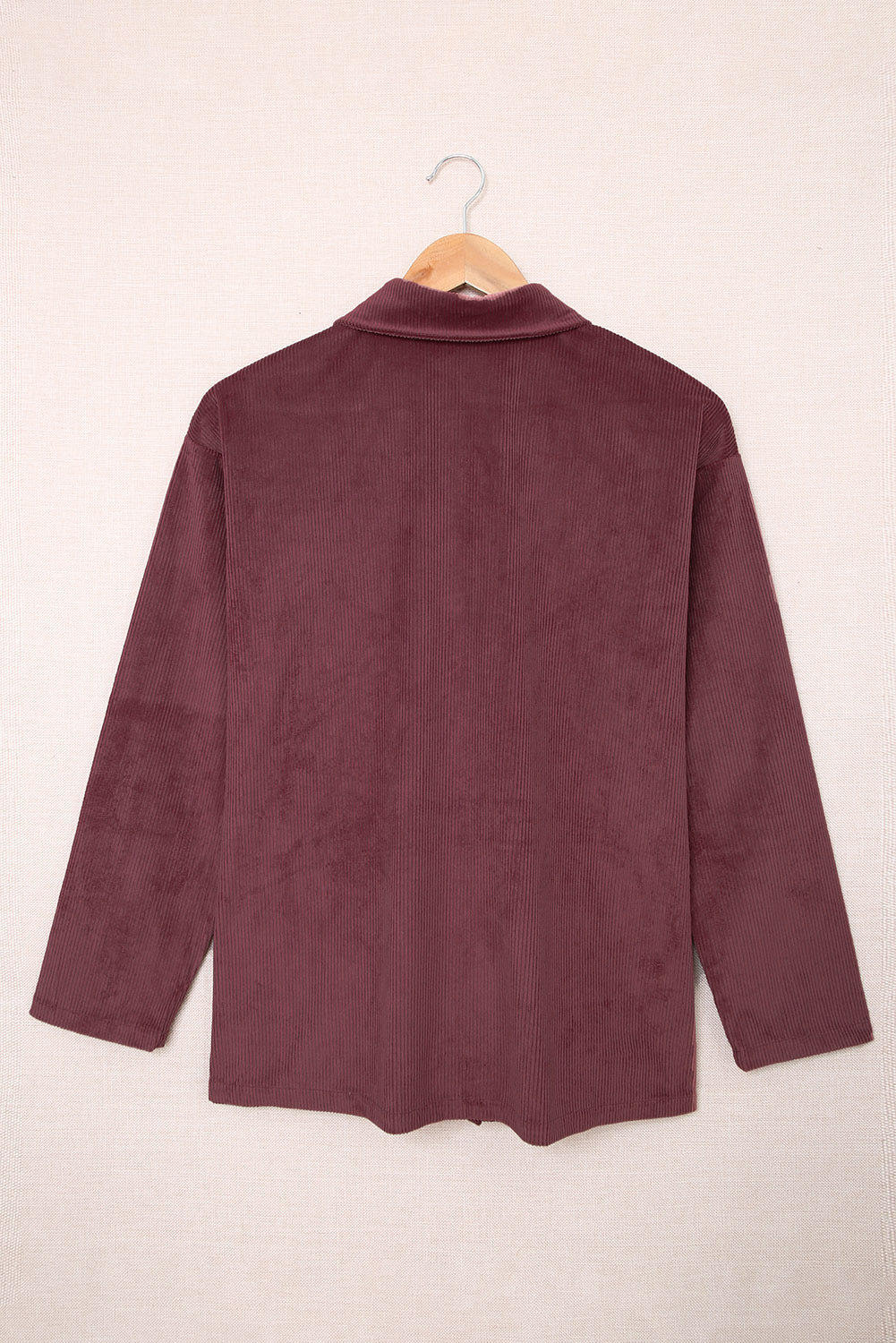 Plum Button Up Patch Pocket Corduroy Shacket