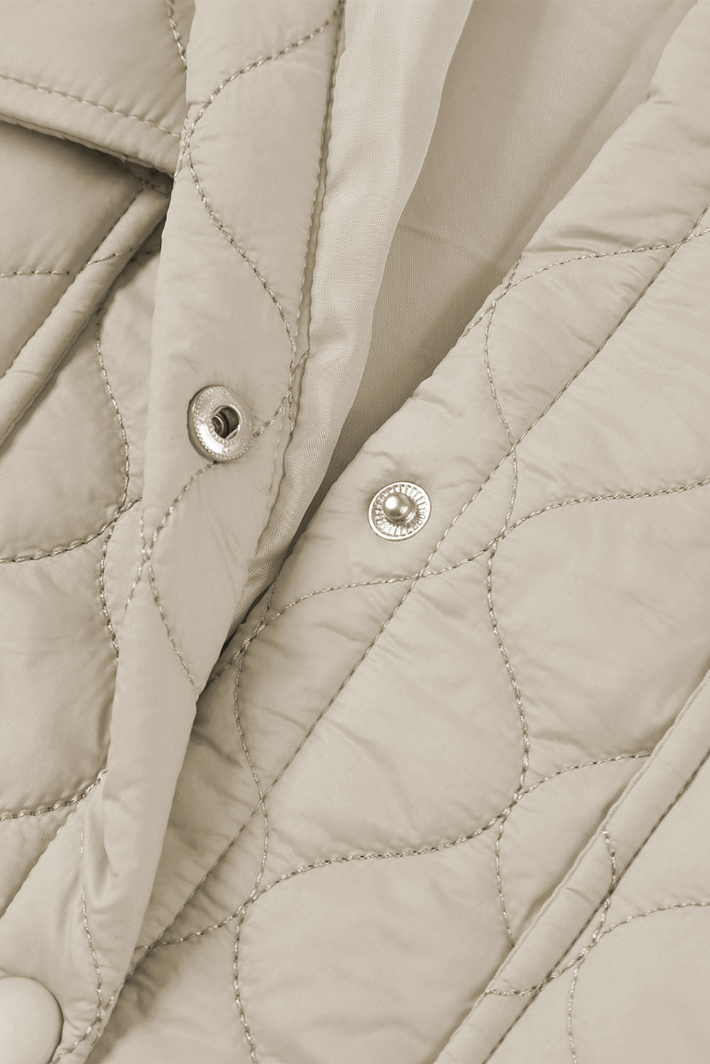 Beige Big Pockets Quilted Button Down Puffer Coat