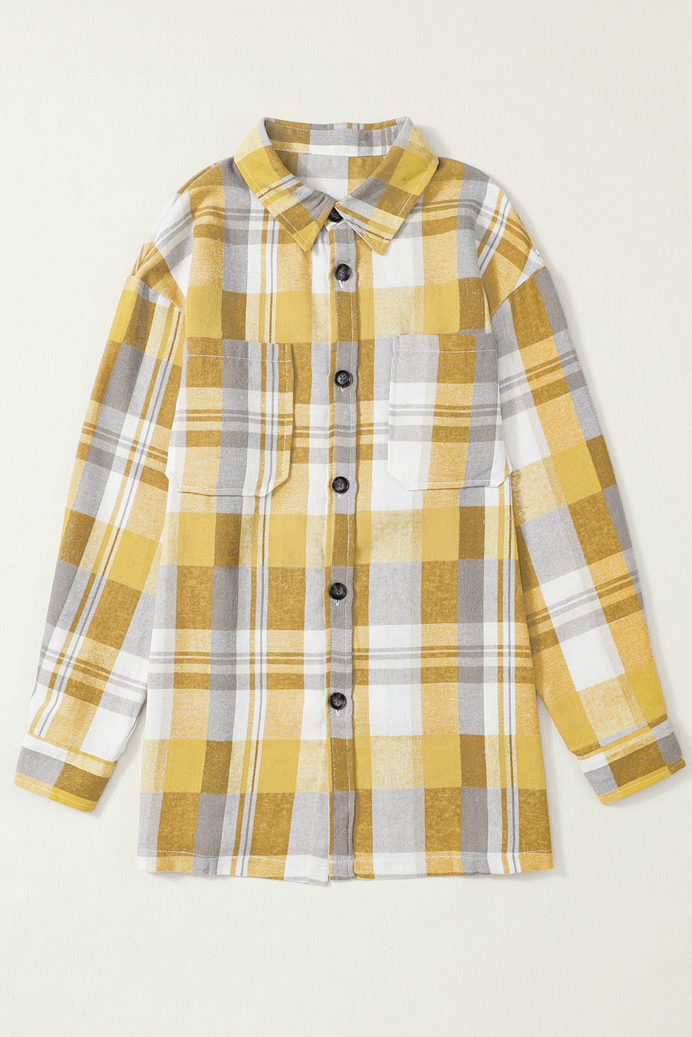 Green Long Sleeve Collared Button Up Flannel Shacket