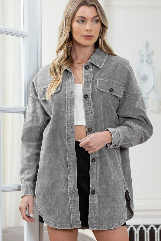 Gray Vintage Distressed Mineral Wash Oversized Shacket