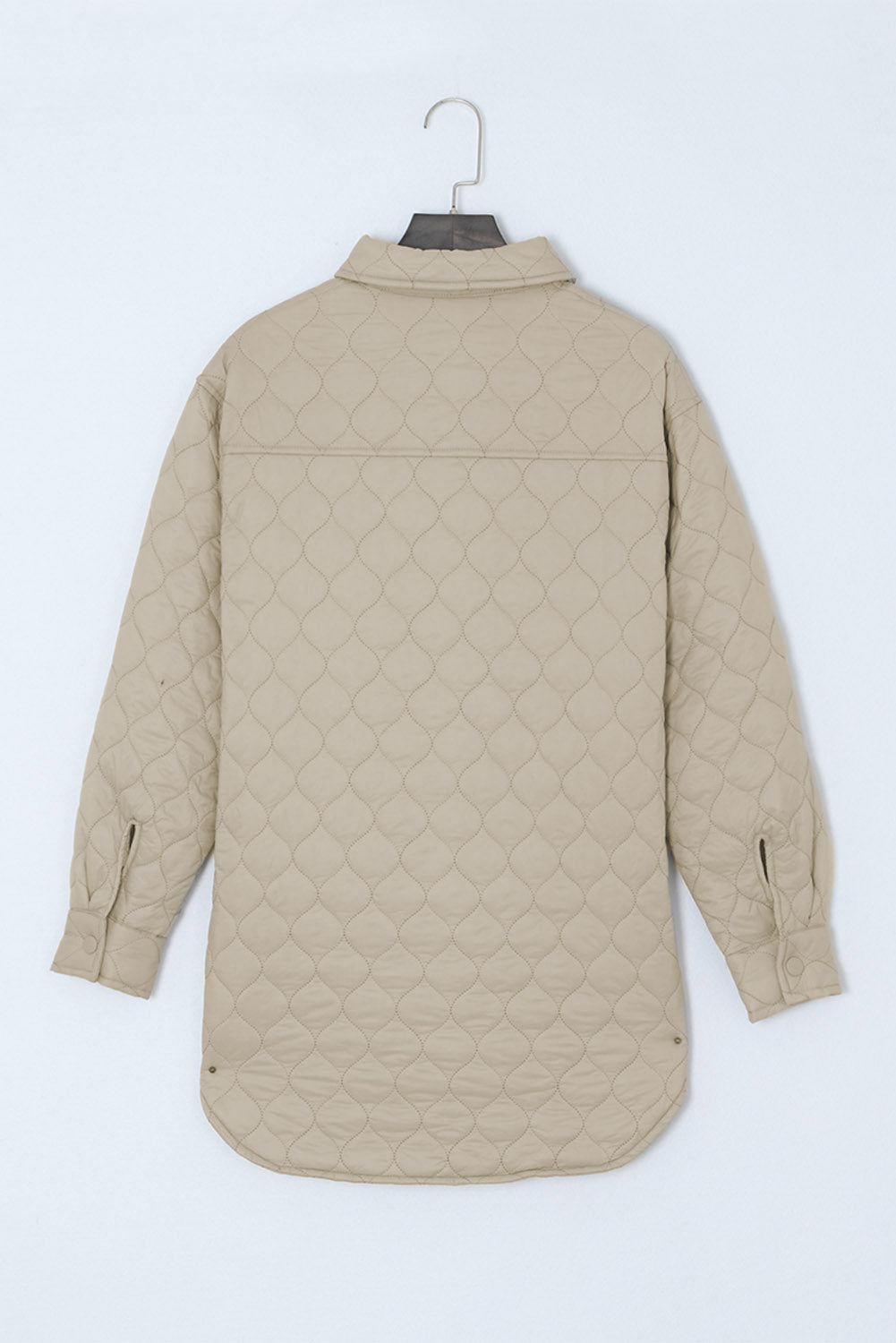 Beige Big Pockets Quilted Button Down Puffer Coat