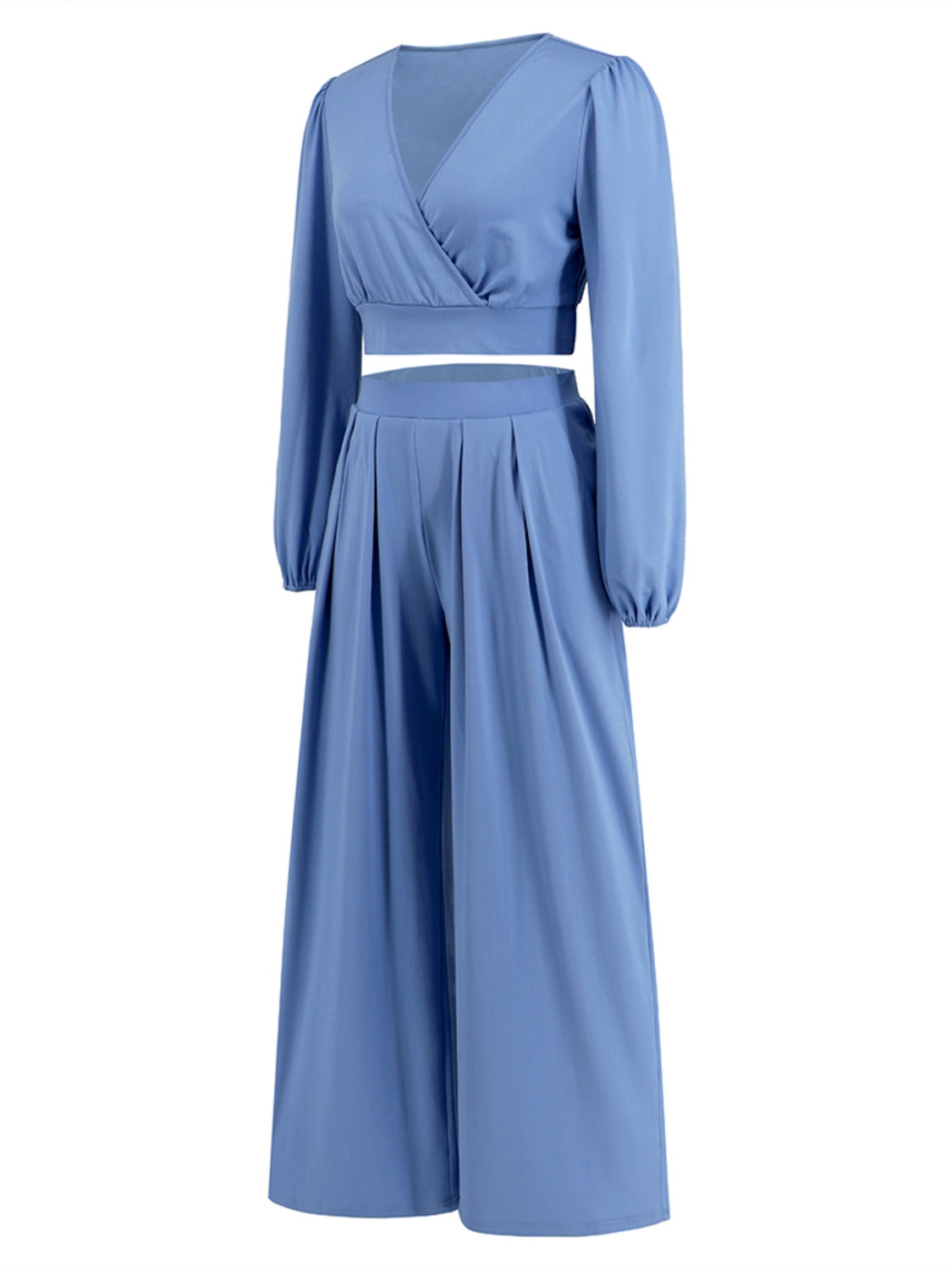 Surplice Top and Wide Leg Pants Set