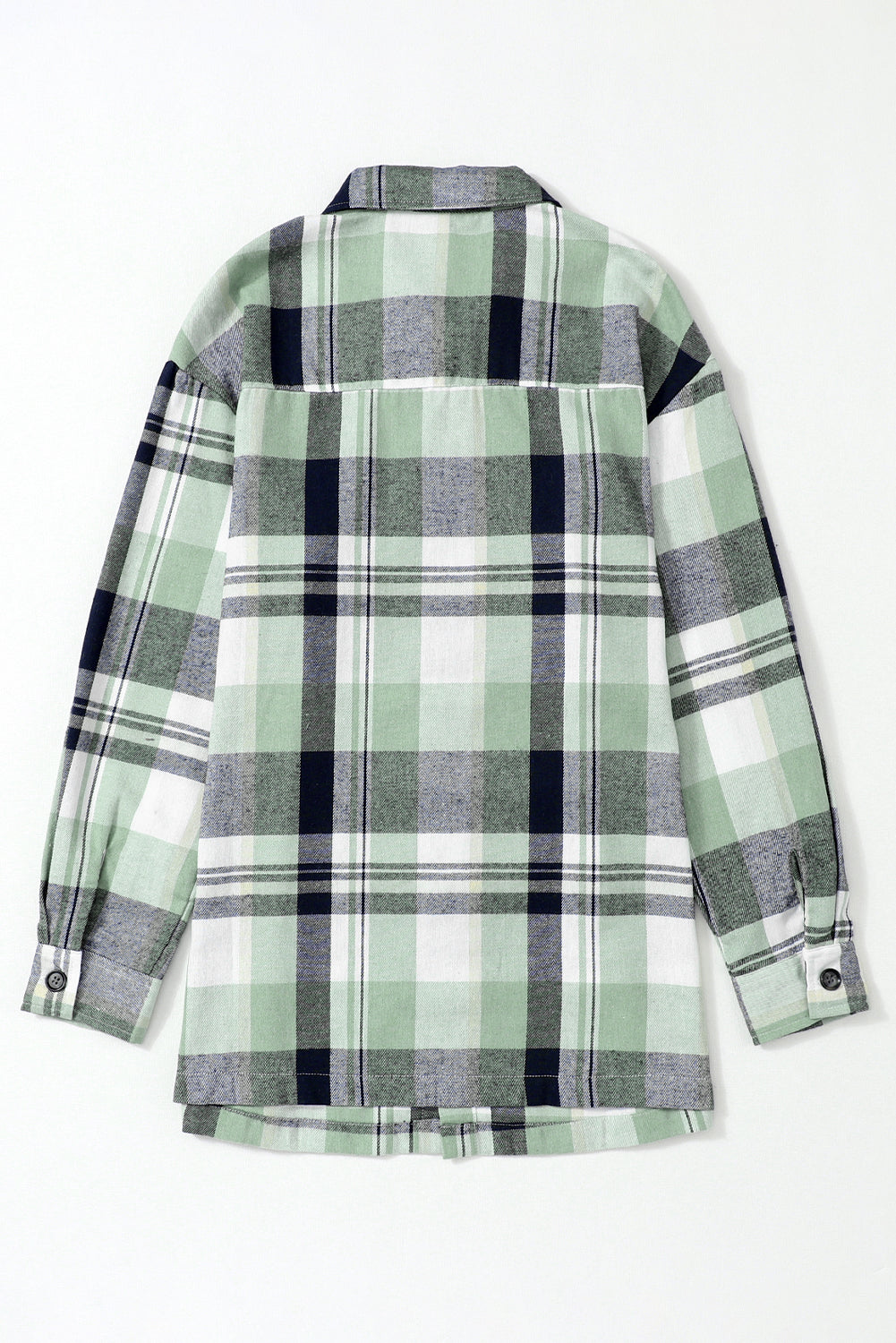 Green Long Sleeve Collared Button Up Flannel Shacket