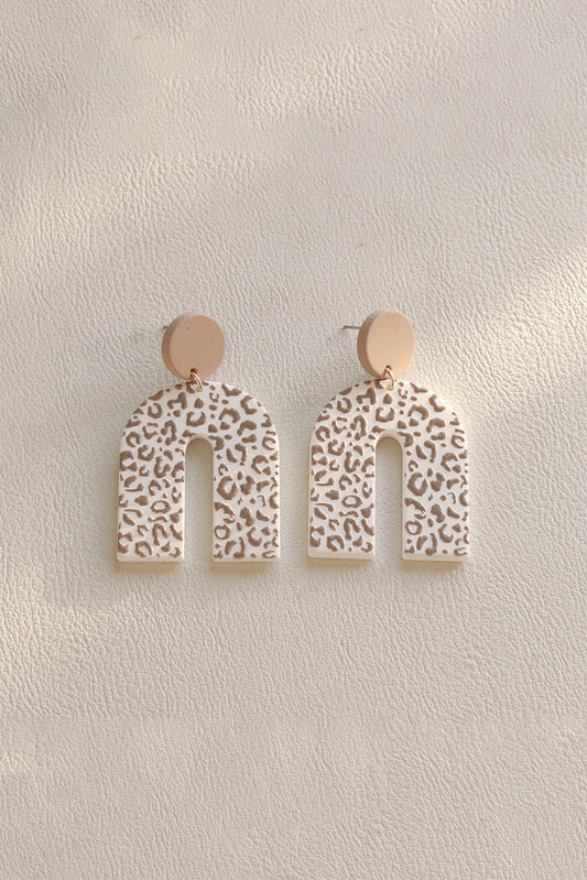 Beige Leopard Print Acrylic Door Shaped Earrings