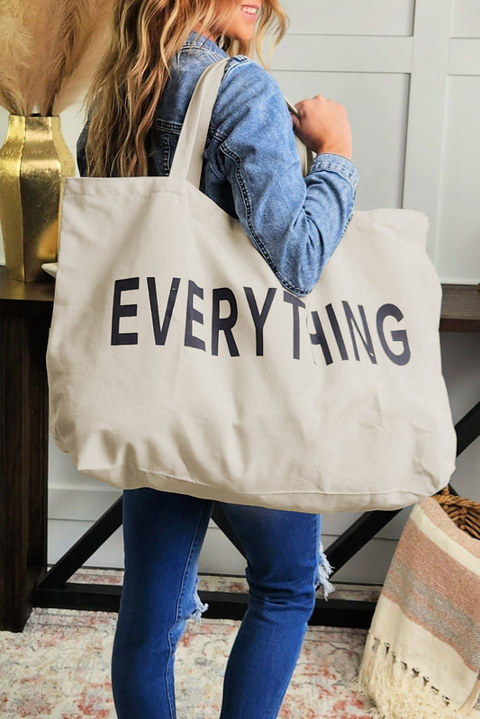 White 73x17x44cm EVERYTHING Letter Print Large Canvas Tote Bag