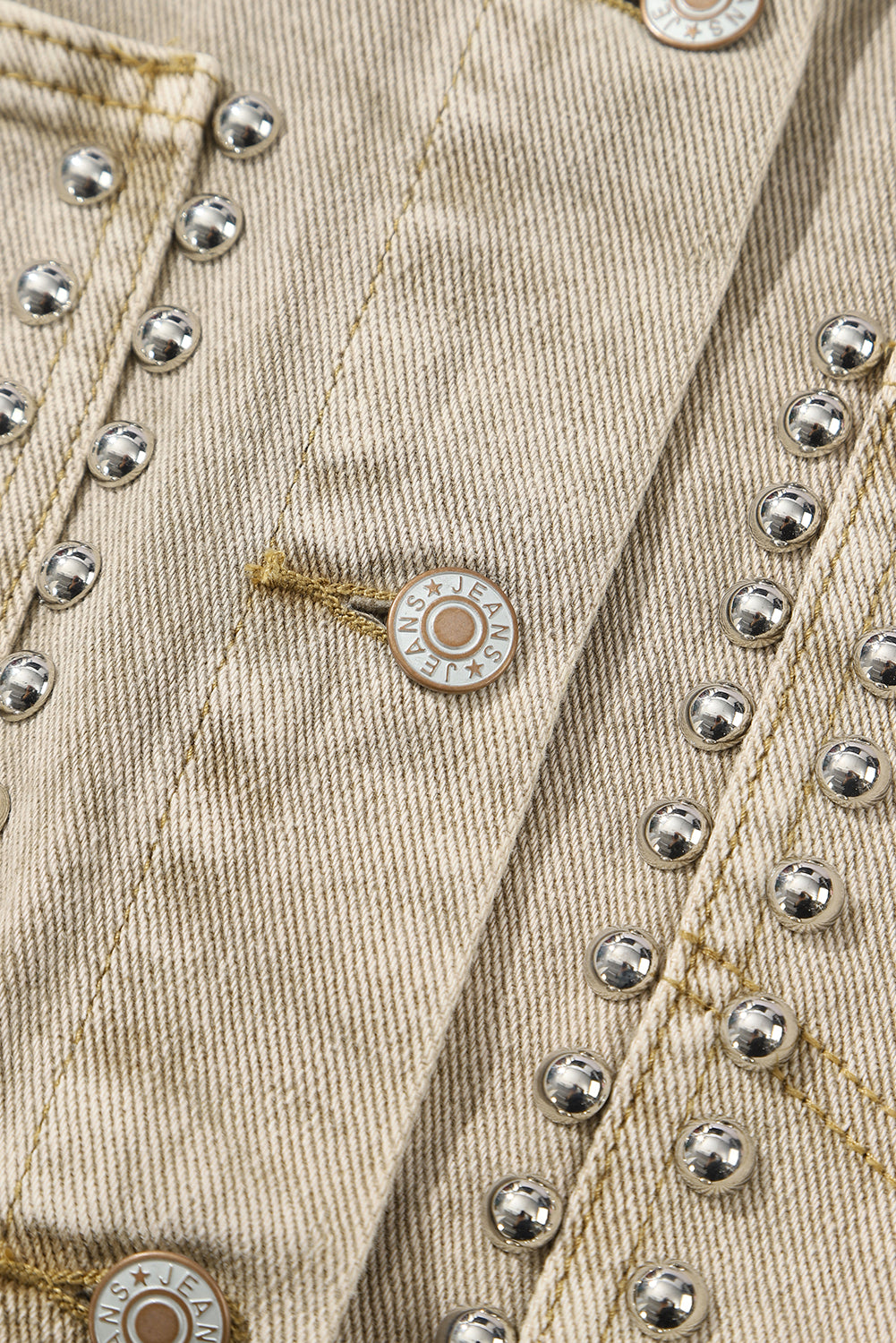 Khaki Rivets Pocketed Cropped Denim Jacket