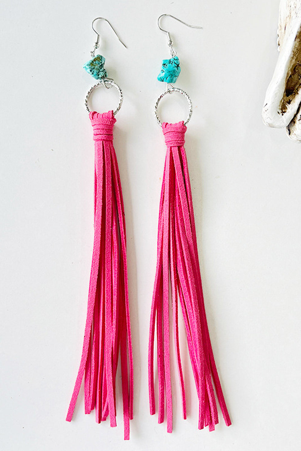 Rose Red Turquoise O Ring Tassel Earrings