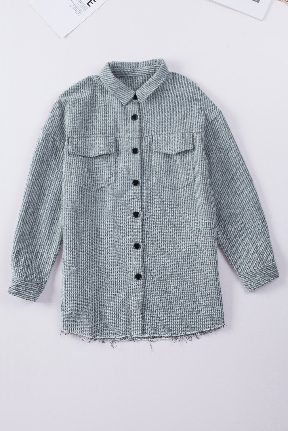 Grey Textured Button Down Pocket Shirt Shacket