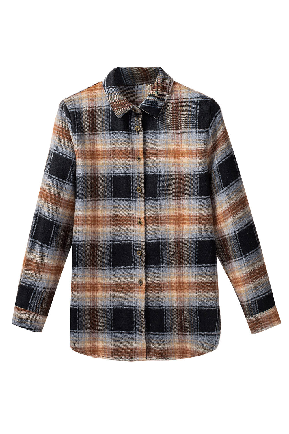 Grey Plaid Collared Split Button Up Shacket